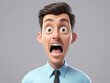 © IllustrationAlchemy - Shocked scared cartoon character adult man portrait in 3d style design on light background.