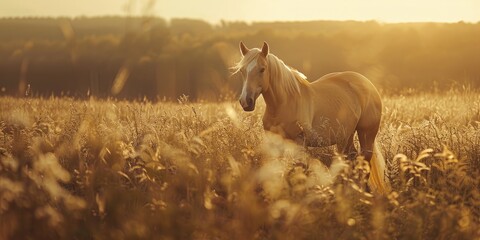 Poster - A Palomino horse in a field