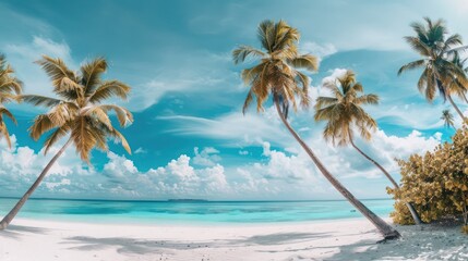 Sticker - Tropical Paradise Beach with Palm Trees