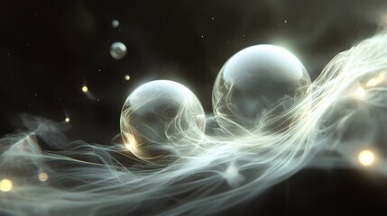 Wall Mural - 22. floating, luminous orbs surrounded by flowing trails of light and soft shadows