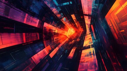 Wall Mural - 23. a complex matrix of intersecting planes and lines with a high-tech, neon aesthetic