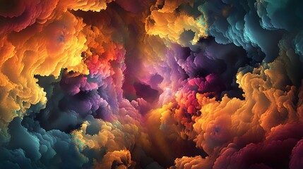 Wall Mural - 28. A vibrant explosion of fractal shapes and shifting colors, creating a sense of chaotic beauty