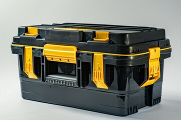 Wall Mural - Black and Yellow Tool Box Close-Up. Portable storage container for home and work. Sturdy design, handy and stylish, ideal for organizing tools and accessories. Generative AI