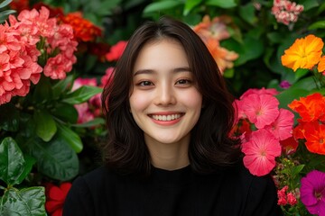 Young Asian Businesswoman, Happy Stroll Through A Garden, Joyful And Carefree