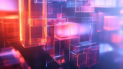 Wall Mural - 63. Complex, translucent shapes with glowing edges and soft gradients creating a high-tech ambiance