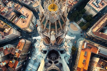 A drone shot of historic buildings