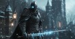 © MagicAI - A mysterious knight in dark armor stands in a snow-covered landscape
