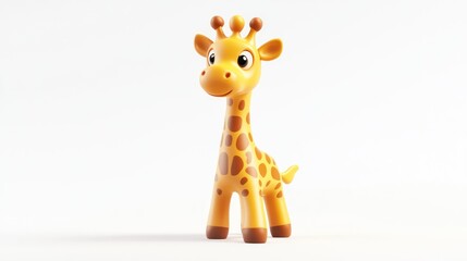 Wall Mural - Cute Cartoon Giraffe on White Background with Charming Expression