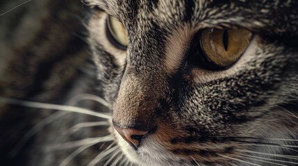 Poster - A close-up view of a cat's face with bright yellow eyes