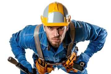 Canvas Print - A construction worker wearing a hard hat holds a pair of scissors, suitable for various uses such as DIY projects or construction site scenes