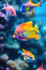 Canvas Print - Group of colorful fish swimming in an aquarium