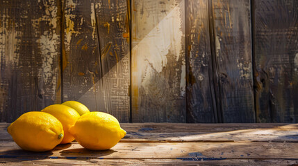 Wall Mural - yellow lemons on wooden table place