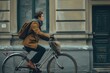 © Fotograf - A person riding a bicycle down a city street