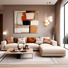 Wall Mural - modern living room with fireplace