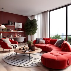 Sticker - modern living room with fireplace