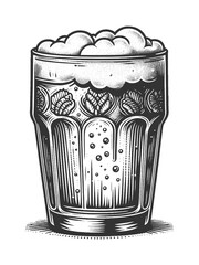 Wall Mural - frothy glass mug of beer with bubbles, showcasing a classic and refreshing beverage sketch engraving generative ai vector illustration. Scratch board imitation. Black and white image.