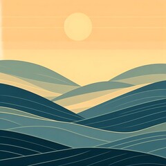 Wall Mural - minimalist landscape featuring rolling hills