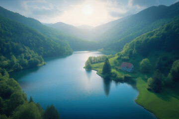 Canvas Print - Aerial view of lake