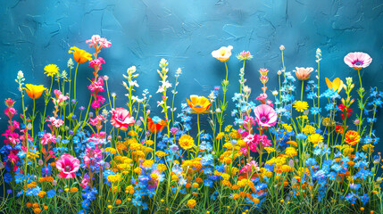 Wall Mural - Set of garden flowers on dark background