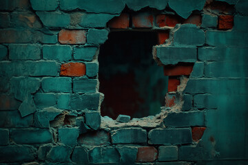 Canvas Print - Broken concrete brick wall