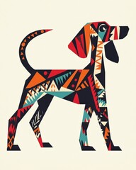 Wall Mural - Geometric Dog Silhouette with Vibrant Colors.