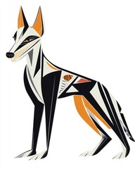 Wall Mural - Geometric Dog Illustration with Orange, Black and White Stripes.