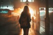 © Fotograf - A woman stands at a train station with a backpack, ready for travel