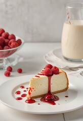 Poster - cheesecake on a table with white tablecloth