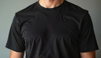 Man in Black T-Shirt with Neutral Background Close-Up