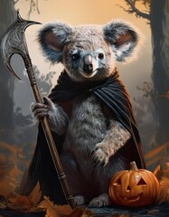 Poster - Halloween koala with pumpkins 