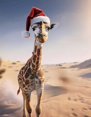 Canvas Print -  Christmas giraffe in the wild