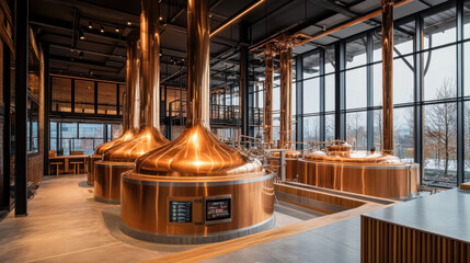 Modern brewery with a blend of traditional copper vats and cutting-edge technology