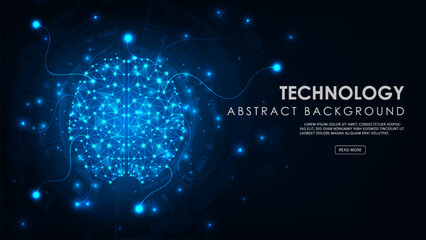 Wall Mural - Abstract technology brain on dark blue background. Circuit board tech. Artificial Intelligence concept.