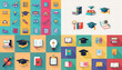 © Zazu - Education and learning icons books graduation cap online learning vibrant colors simple and cle Generative AI