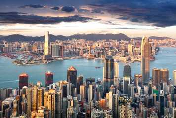 Canvas Print - Hong Kong skyline from Victoria Peak on a sunny day