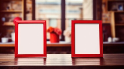 Canvas Print - Blank photo frames on table.