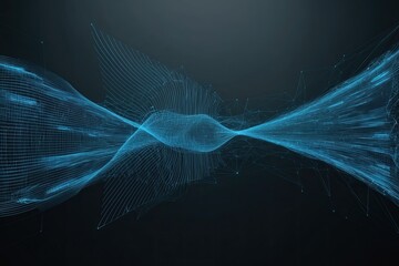 Experimental Technology Wave Visualization with Cobalt Mesh Elements on Dark Background