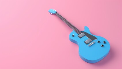 Blue Electric Guitar on Pink Background