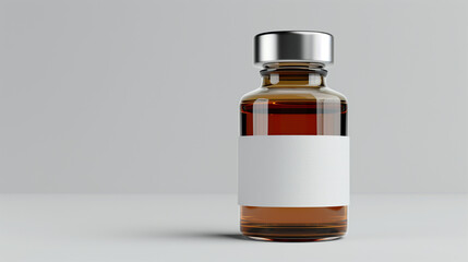 medical vial isolated on white with blank white label for logo mockup branding, glass bottle mockup 