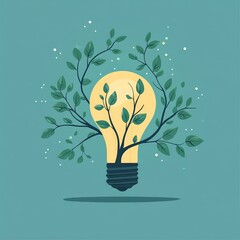 Tree Growing Inside a Light Bulb - Green Energy Concept