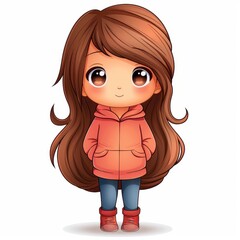 Sticker - Adorable chibi girl with big eyes and a cheerful smile, bringing joy to all who see her cute charm and playful demeanor.