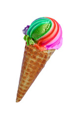 Wall Mural - Scoop of Colorful Ice Cream Cone Isolated on Transparent Background, PNG file