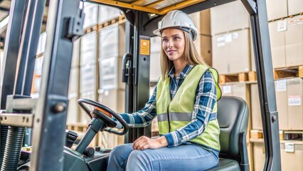 Sticker - young woman in logistics training to forklift drive