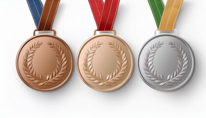 Award-winning golden, silver, and bronze medals displayed in a 3D vector realistic illustration. The design showcases first, second, and third place medals, emphasizing their detailed and lifelike app