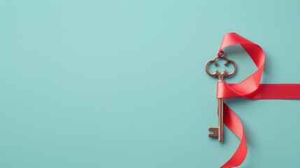 Wall Mural - A symbolic image of a key cutting through a ribbon, signifying triumph and overcoming challenges.