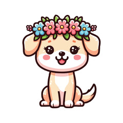 Wall Mural - cute dog with flower crown cartoon vector icon illustration