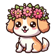 Wall Mural - cute dog with flower crown cartoon vector icon illustration