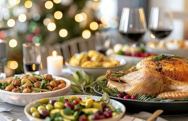 Sticker - Holiday Feast Featuring Roast Turkey and Festive Dishes on a Dinner Table