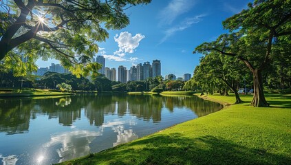 Sticker - Cityscape Reflection in a Tranquil Lake