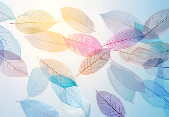 Poster - Abstract background with delicate, translucent leaves in soft pastel colors.